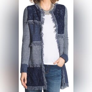 Chico’s Denalia Patchwork Lace Fringe Open Cardigan Size Small